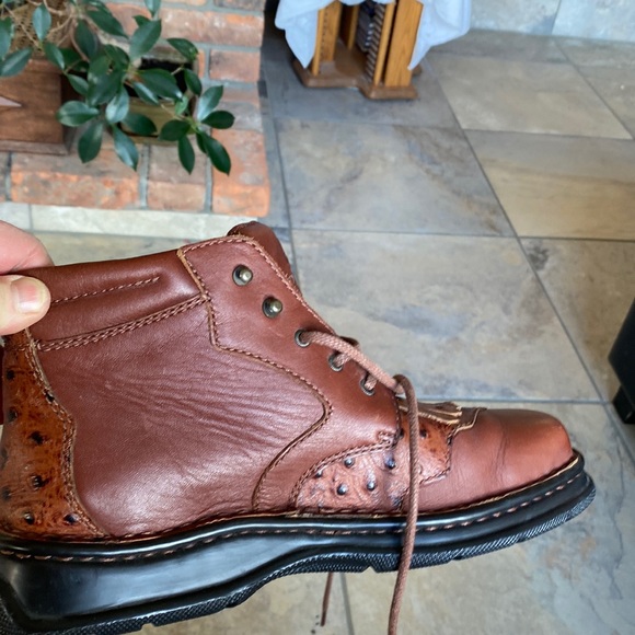 “DOUBLE H” Lace-up Boots Chestnut Colour Smooth & Ostrich with Kilties Size 9.5 - Picture 2 of 14